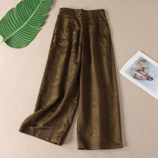 轻奢高级感时髦贵气暗金色腰果花新中式 W451 显瘦高腰休闲阔腿长裤