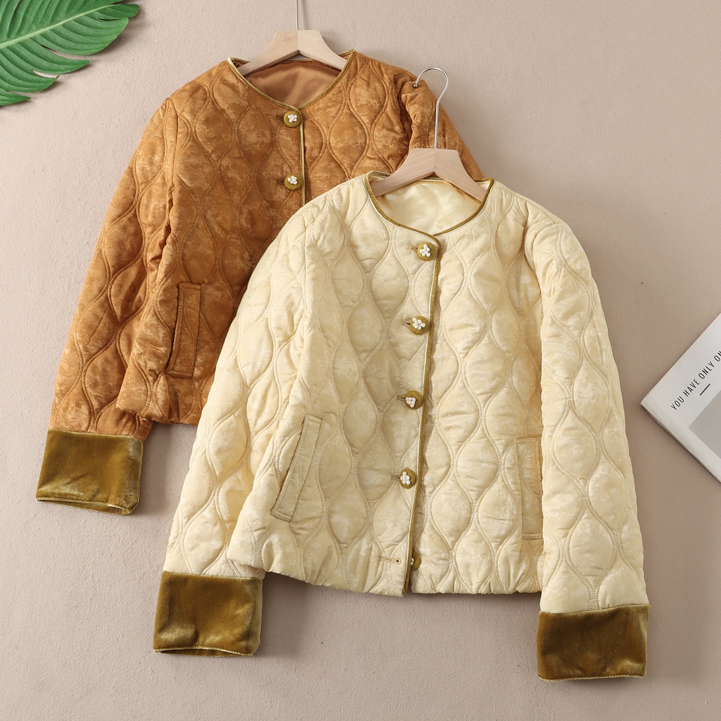 韩版洋气国风提花薄棉服