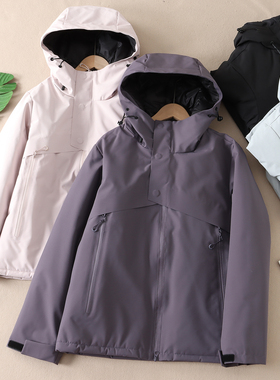 男女同款城市户外休闲连帽棉服外石墨烯防风加厚三防冲锋衣B93