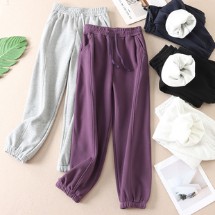 B600 女冬加厚绒保暖休闲运动束脚哈伦长裤 560克 高腰显瘦华棉卫裤