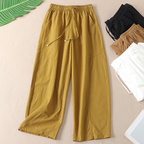 显瘦遮肉宽松水洗纯棉休闲弯刀裤