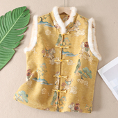 贵气金线提花俏皮新中式 立领厚马夹坎肩女冬毛边夹棉加厚外套B595