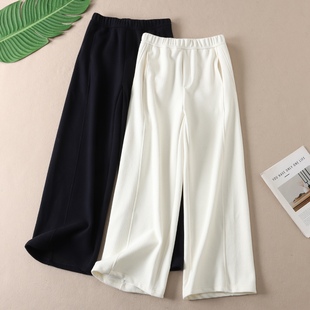 G71 女秋冬高腰垂感显瘦休闲长裤 韩版 洋气肌理感羊毛蚕丝阔腿裤