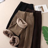 690克 B370 女冬加绒加厚高腰显瘦保暖长裤 优雅气质窄版 直筒休闲裤