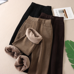 女冬加绒加厚高腰显瘦保暖长裤 直筒休闲裤 B370 优雅气质窄版 690克
