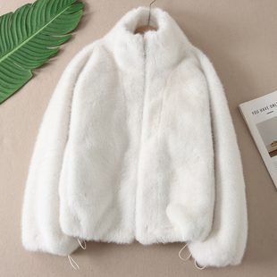 900克毛绒绒仿水貂皮草女冬韩版时尚立领休闲皮毛一体外套B298