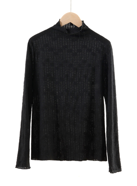 韩系温柔气质蕾丝衫女式半高领套头叠穿透视打底上衣 T54