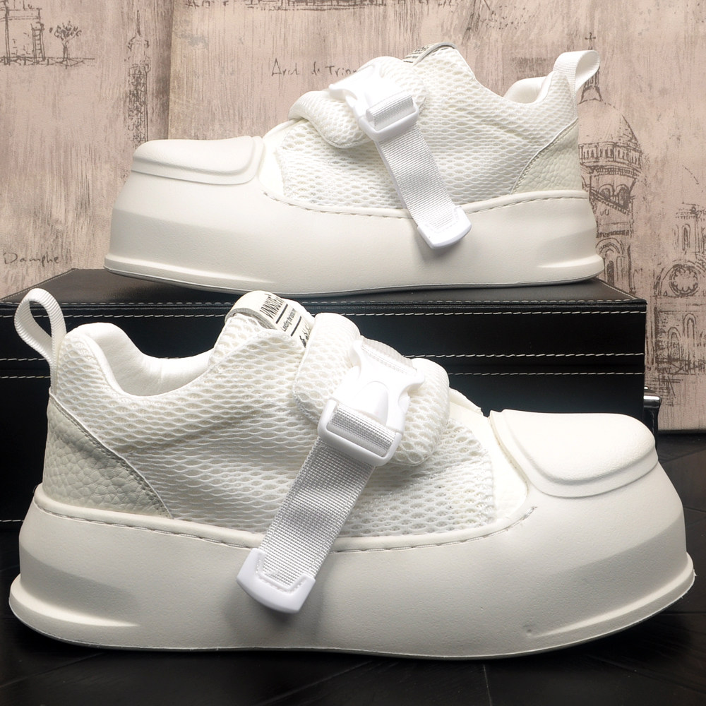 男鞋小白鞋韩版纯色网面透气松糕鞋潮流ins一脚蹬搭扣夏季板鞋男