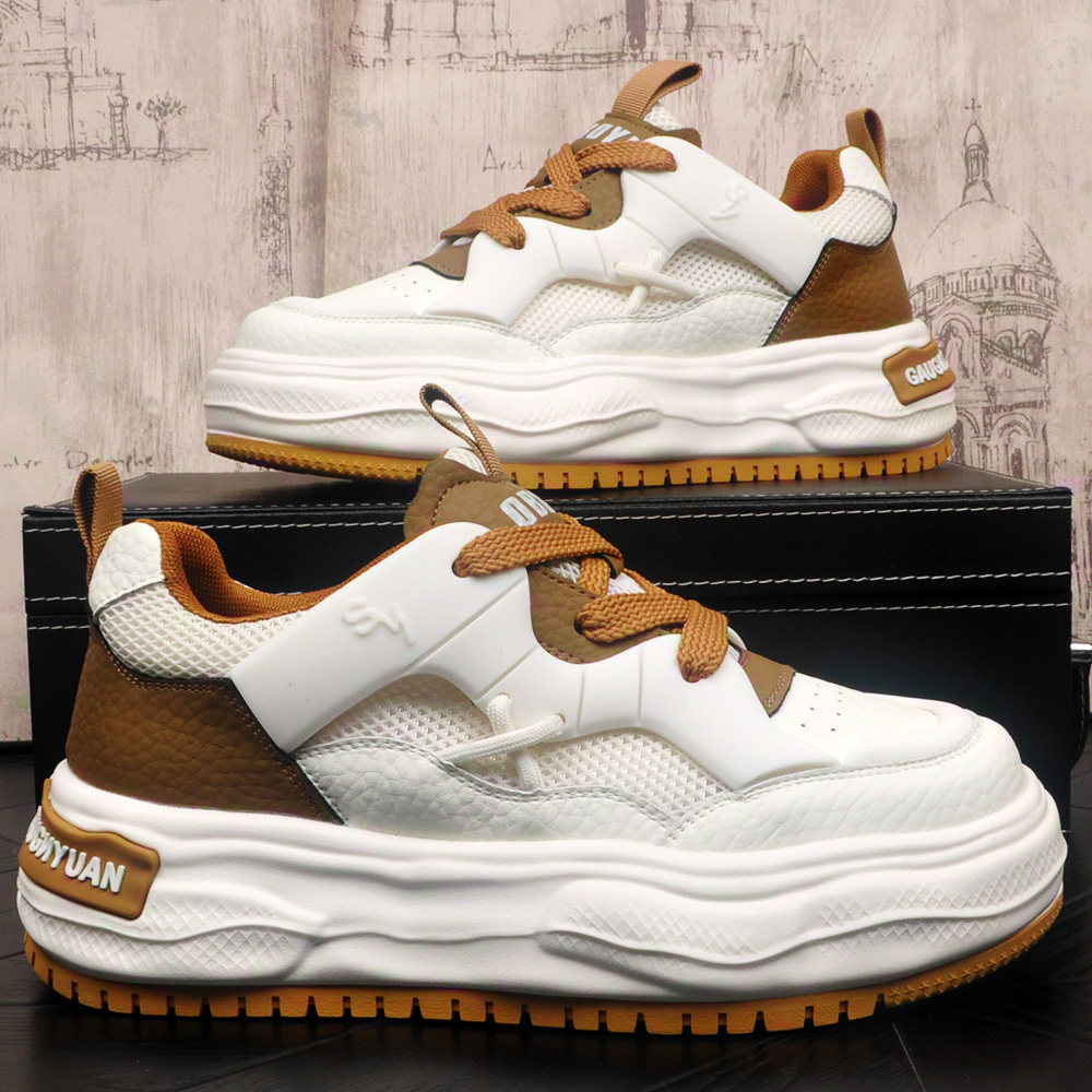 时尚小白鞋男款设计感小众厚底增高休闲鞋潮流拼色青少年百搭板鞋