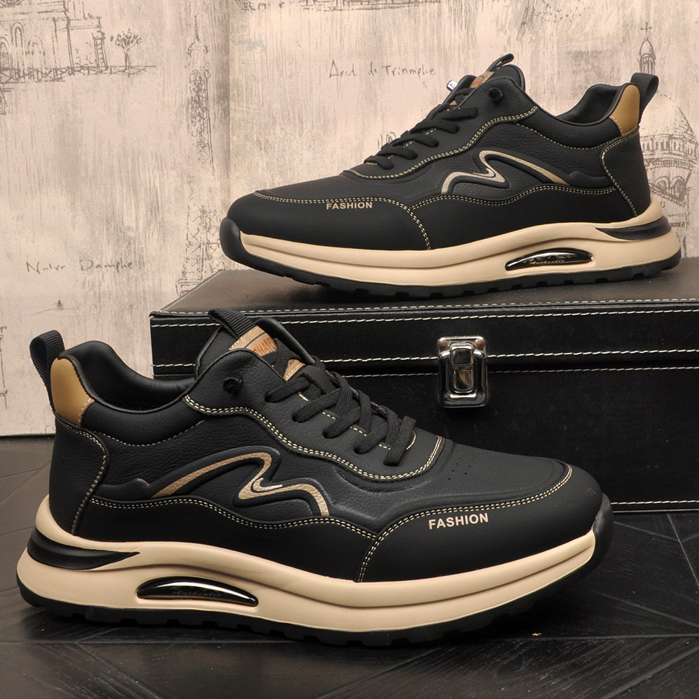 流行男鞋冬季新款舒适软底真皮加绒加厚休闲鞋防滑百搭厚底跑步鞋