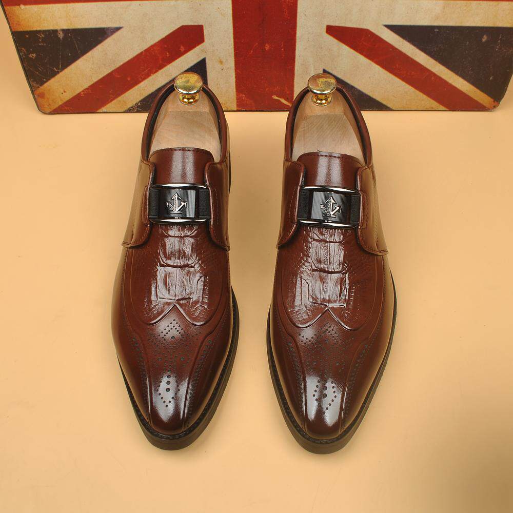 2026春秋季新款男士一脚蹬商务休闲棕色皮鞋韩版潮流内增高婚鞋男