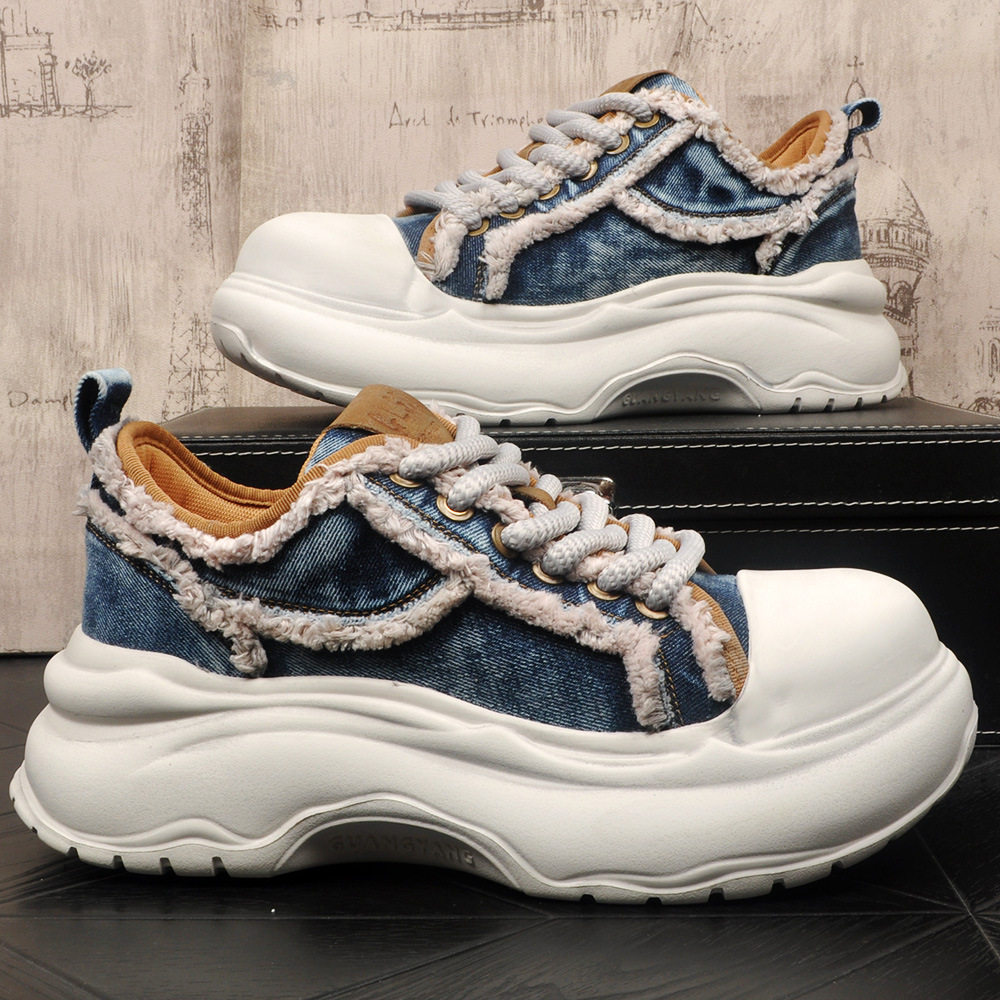 休闲丑萌大头休闲鞋厚底增高牛仔布鞋男款原创时尚潮流板鞋帆布鞋