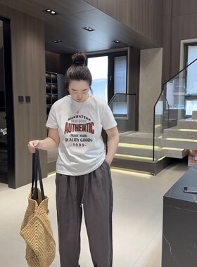 2026夏季新款韩版宽松休闲百搭圆领字母印花短袖T恤女小衫