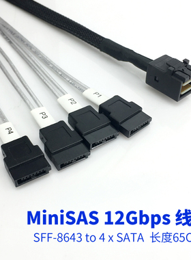 MiniSAS SFF-8643 to 4*SATA 12Gbps Cable服务器数据线 L=65CM