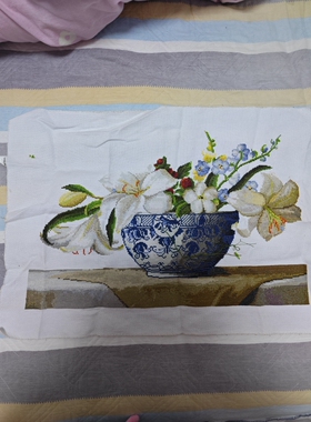 香水百合十字绣立体绣手工刺绣成品，客厅卧室书房自己去装裱