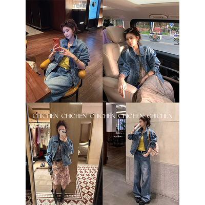 CHICHEN-早春封神OOTD -重工洗水工艺显瘦显高落肩牛仔外套