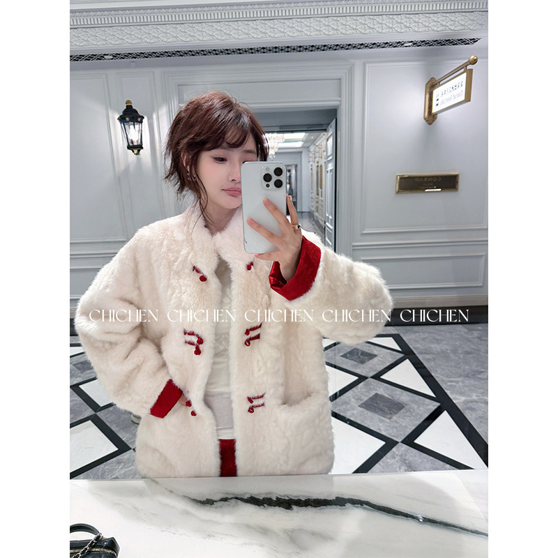 CHICHEN-新中式红色撞色盘扣立领纹理感外套,女装/女士精品,短外套,淘宝优惠券,粉丝福利购,淘宝优惠卷