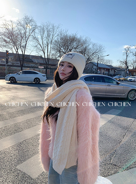 CHICHEN-V领羊毛混纺拉绒软糯慵懒显瘦上衣