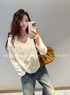 CHICHEN晨妍 巨好穿3.0 秋冬V领百搭宽松长袖T恤女2025新款上衣