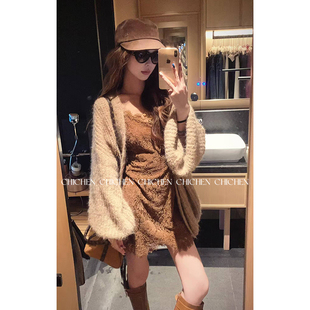 秋季 蕾丝吊带连衣裙女轻奢高级感新款 裙子 咖棕法式 CHICHEN晨妍