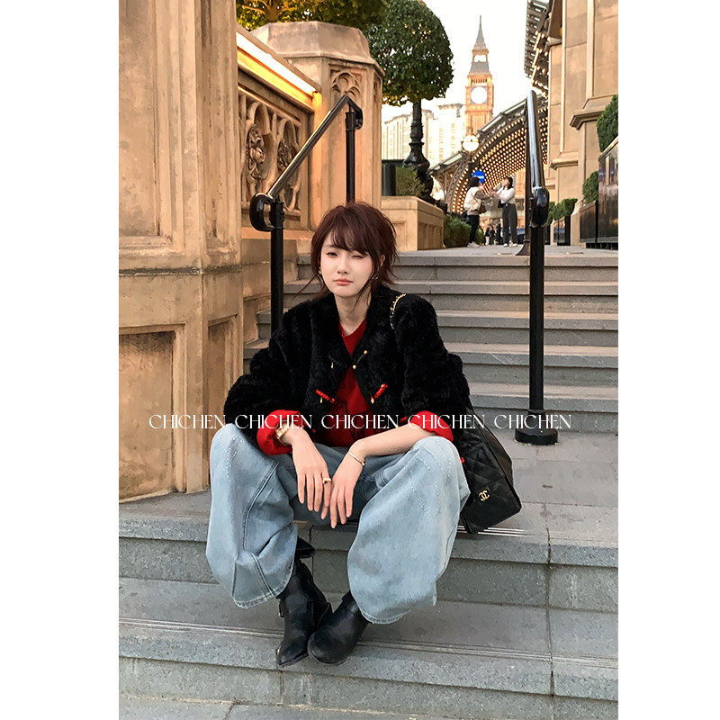 CHICHEN-新中式水貂毛拼接毛绒外套,女装/女士精品,短外套,淘宝优惠券,粉丝福利购,淘宝优惠卷