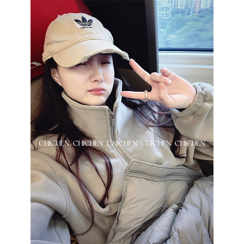 CHICHEN晨妍 周末美术馆 宽松绒面休闲外套运动灰色卫衣套装女款