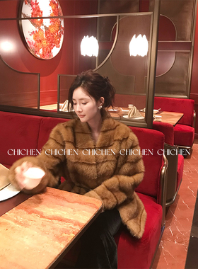 CHICHEN-斯拉夫美学-复古定染仿水貂毛橘棕色系显瘦草草