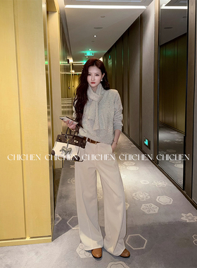 CHICHEN晨妍 极简刚需 直筒加绒牛仔裤女冬季保暖高腰宽松直筒裤