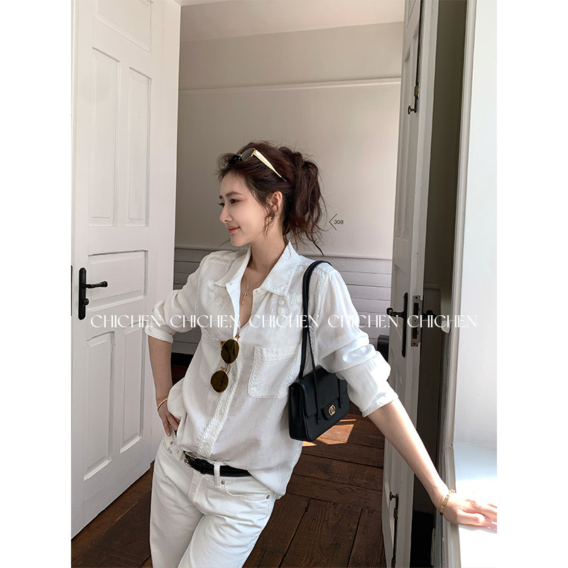CHICHEN-春日画廊-亚麻天丝宽松立体刺绣衬衫