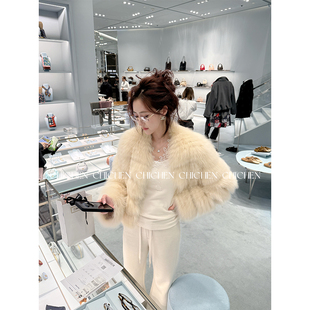 CHICHEN-100%狐狸毛皮草短款保暖车条工艺外套