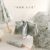 国风复古晴雨伞紫外线防晒黑胶太阳伞三折自动折叠遮阳伞便捷轻巧