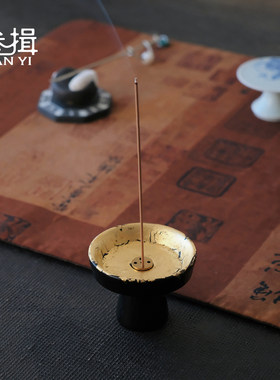 叁揖大漆金箔香插香道线香木胎