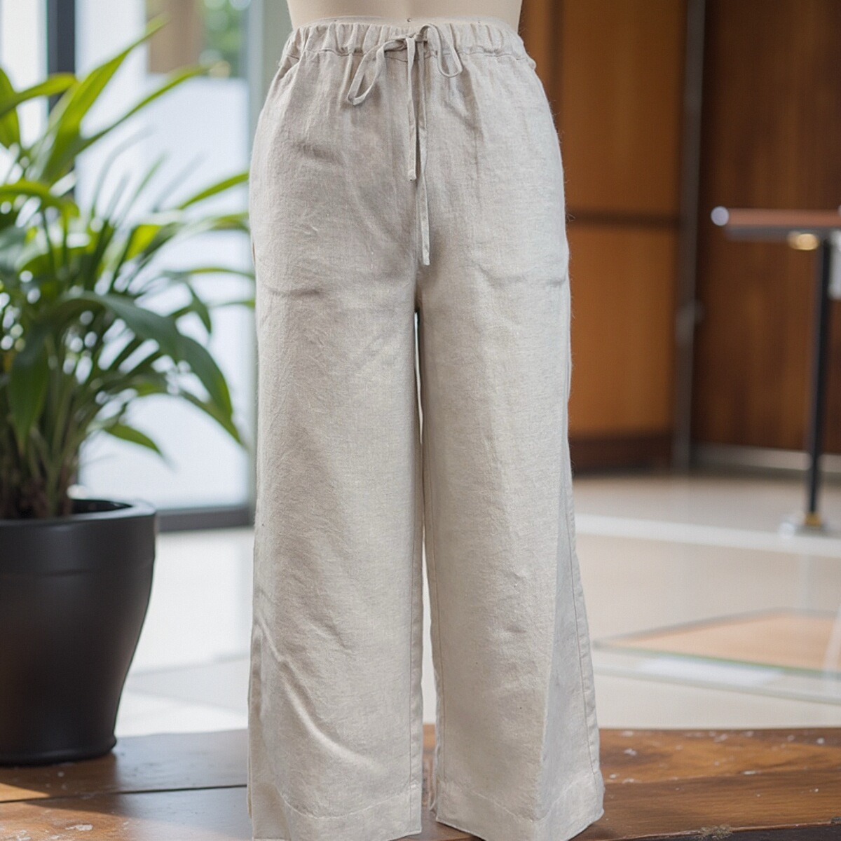 新款高级沙洗百分百纯亚麻八分直筒裤休闲时尚百搭女裤纯色