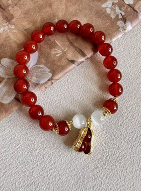 【好事花生】天然红玛瑙猫眼石铃兰花新中式国风手链女红色手串