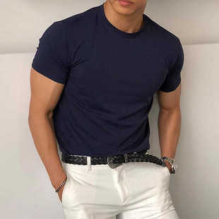 ins纯色短袖 韩版 t恤男青年潮流休闲百搭圆领上衣 男士 定制2024夏季