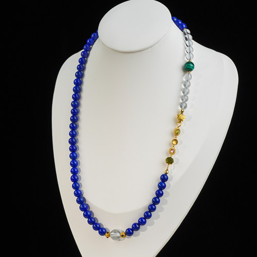 天然青金石白水晶孔雀石项链：解锁颈间国风雅致韵味