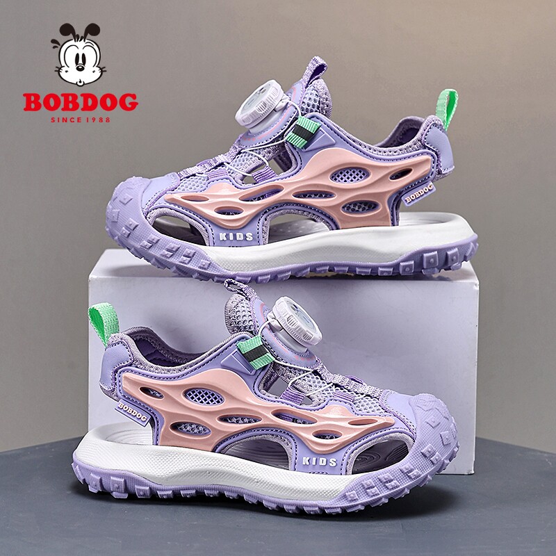 巴布豆女童旋转纽扣包头凉鞋夏季新款沙滩鞋透气男孩轻便儿童鞋子