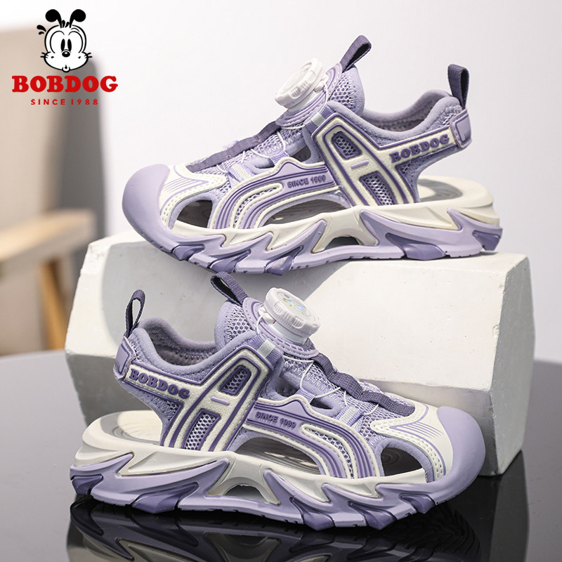 巴布豆女童旋转纽扣包头凉鞋夏季新款透气男孩沙滩鞋轻便儿童鞋子