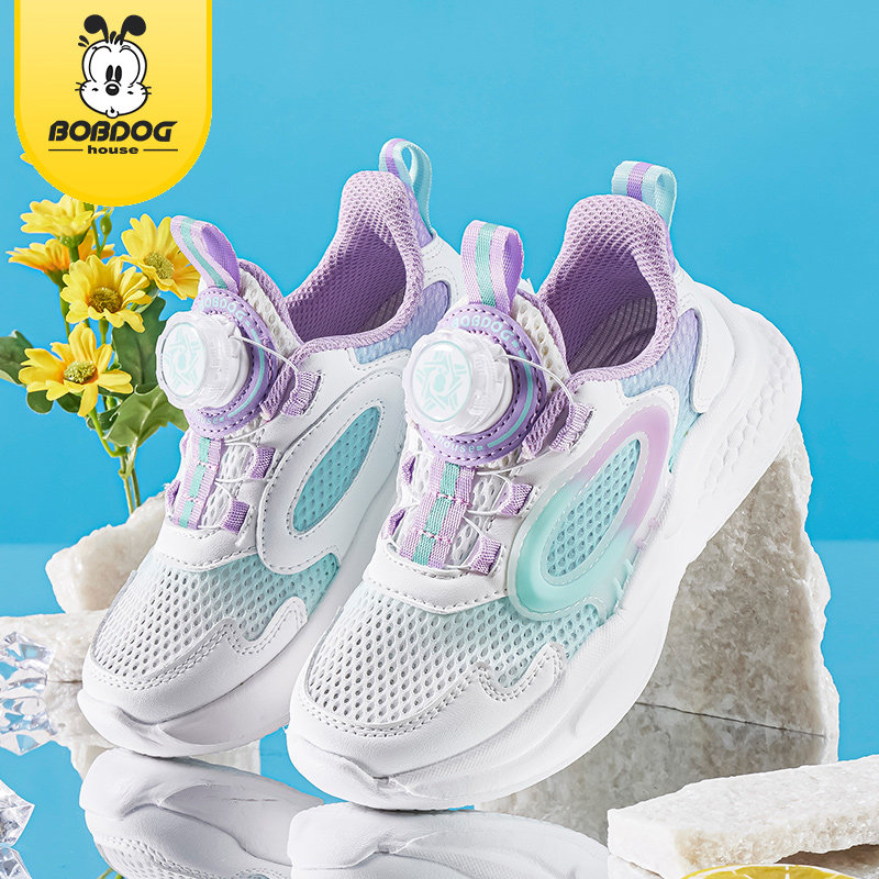 巴布豆女童鞋儿童单网透气运动鞋2025夏季款中大童男孩跑步网面鞋