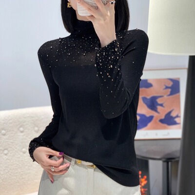 2025秋冬新款洋气超好看别致堆堆领超细羊毛针织衫时尚女人味上衣