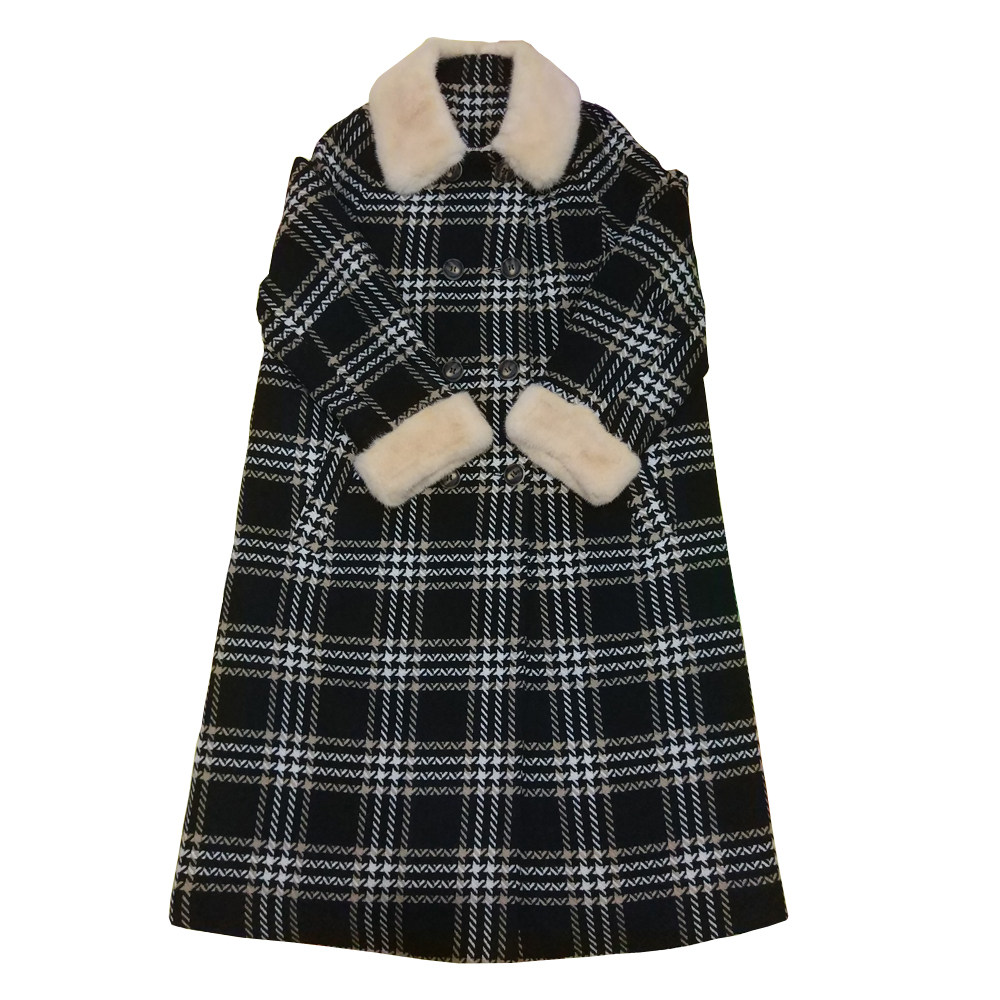 羊毛拼接英伦水貂毛羽绒呢子大衣女气质秋冬毛领毛呢外套中长款服