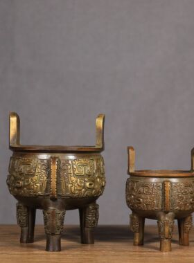 黄铜鼎圆鼎仿古办公桌摆件开业礼品客厅三足鼎玄关摆件家居香炉