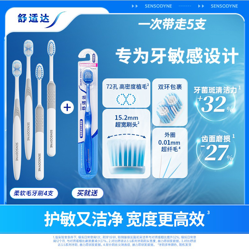 舒适达绒密宽羽牙刷套装