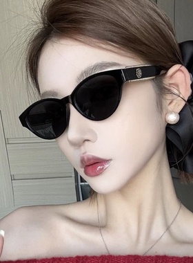 2025新款小香风猫眼墨镜女感复古椭圆形时尚茶花太阳镜显脸小