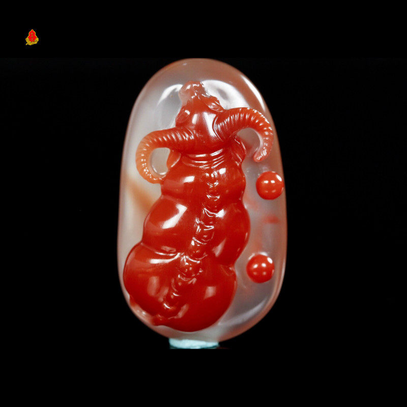 福济堂天然南红生肖牛卢发伟俏色锦红扭转乾坤男女士挂坠吊苏工