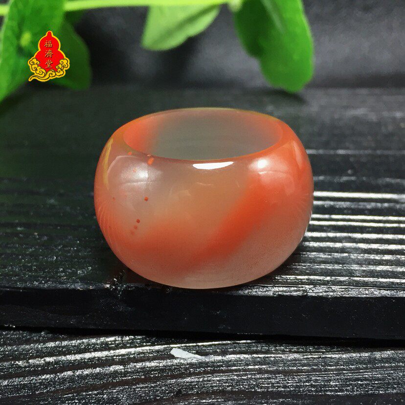 福济堂 南红玛瑙苏工男士板指 兄弟 20MM 冰料飘花俏色板指戒圈
