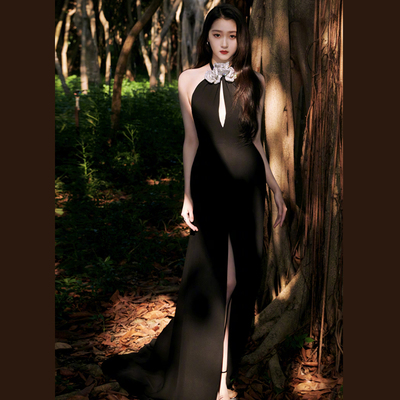 明星同款高端黑色晚礼服