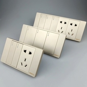 118型暗装 大板香槟金色面板一二三四位长条开关插座五孔单开双控