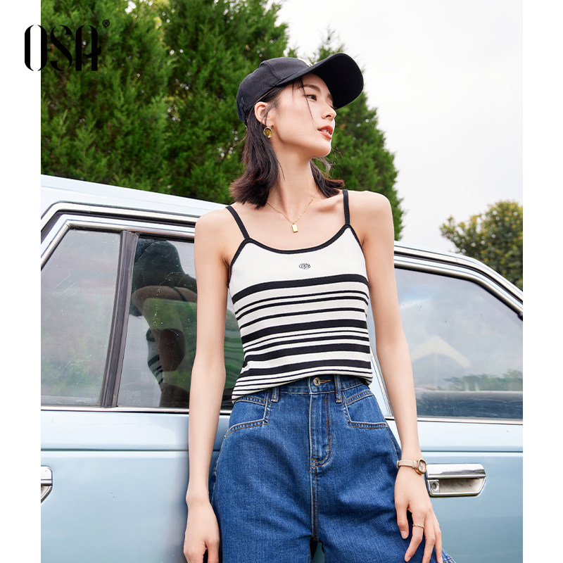 OSA欧莎 山茶花针织吊带小背心女内搭夏季白色外穿条纹法式上衣属于什么档次？