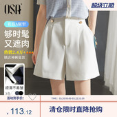 花苞裤 休闲五分阔腿裤 欧莎白色高腰直筒外穿西装 女夏季 薄 短裤